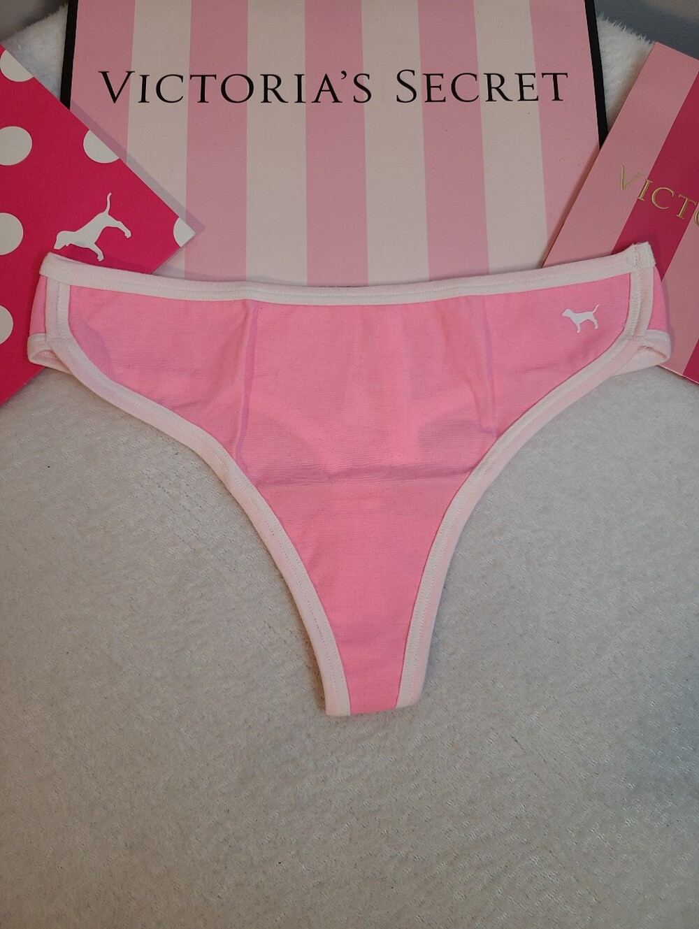 Rare VS PINK Retro Colorblock Cotton Sport Full Cut Thong Panty Size M